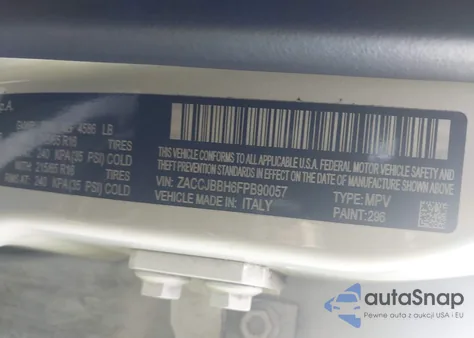 2015 Jeep Renegade Latitude z USA, uszkodzony, nr VIN ZACCJBBH6FPB90057